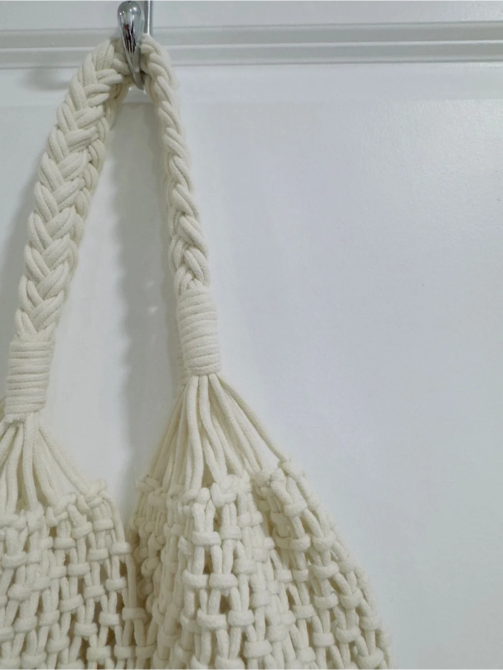Boho Macramé Cotton Rope Market Tote Bag | Handmade Ivory Woven Beach Shopper |
